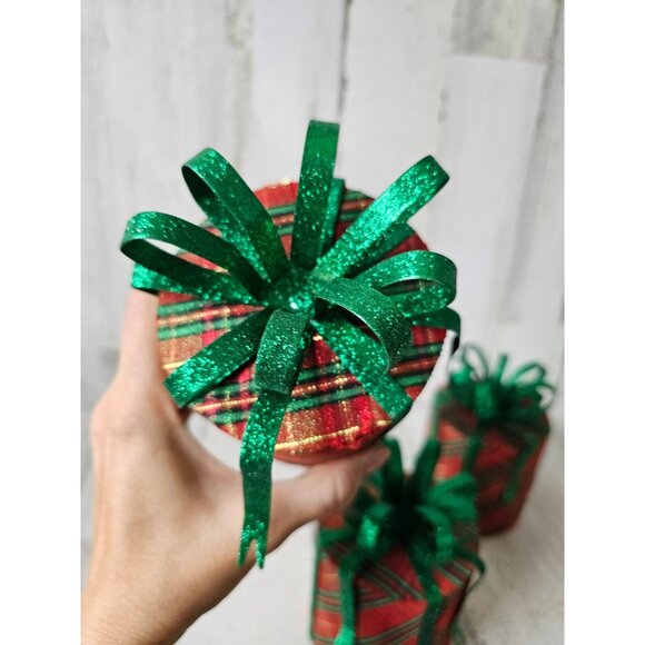Pier 1 glitter metal present RARE retired Xmas decor vintage retired plaid green - Picture 7 of 13